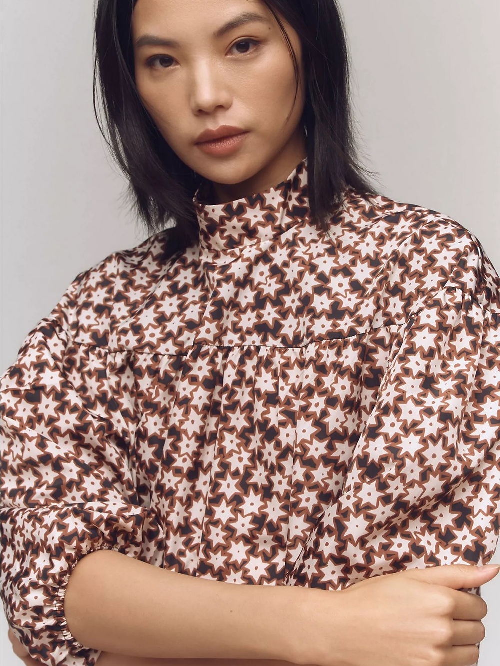 Anthropologie Brown and Cream Star-Print Mini Dress - Picture 2 of 4